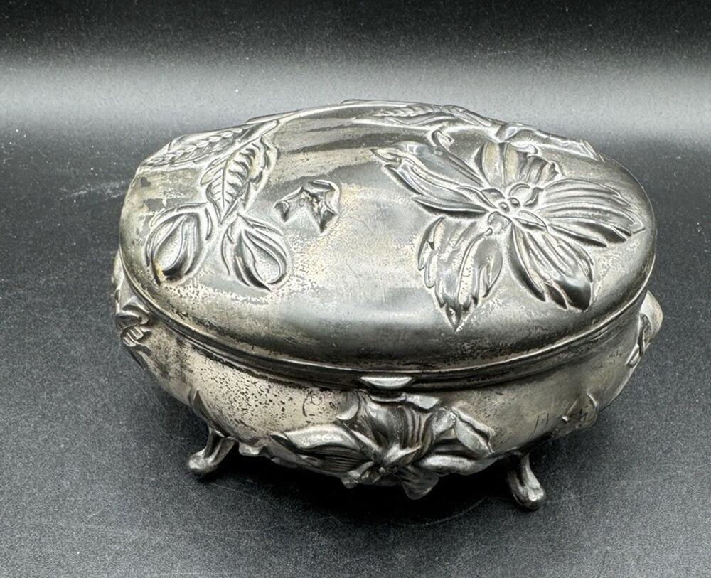 Rare Antique Art Nouveau WB Mfg. Footed Trinket Dresser Jewelry Box -A96